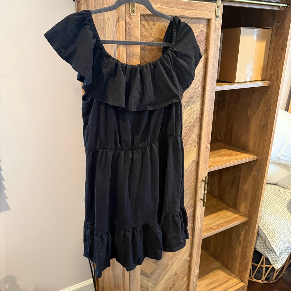 ASOS Black Ruffled Neckline Dress